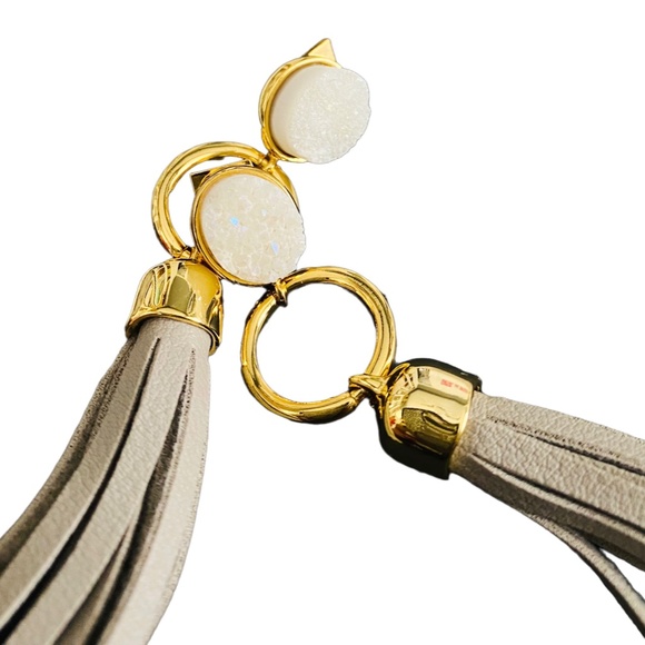 NEW Alexis Bittar Druzy Quartz and Leather Tassel Earrings $425 USD - Picture 3 of 6